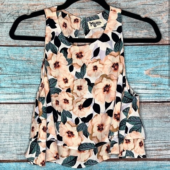 Show Me Your MuMu King Crop Top S Steel Magnolias Floral Peach Button Keyhole - Picture 1 of 7